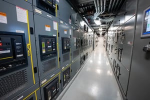 A photograph of a uninterrupted power supply system in a data center.