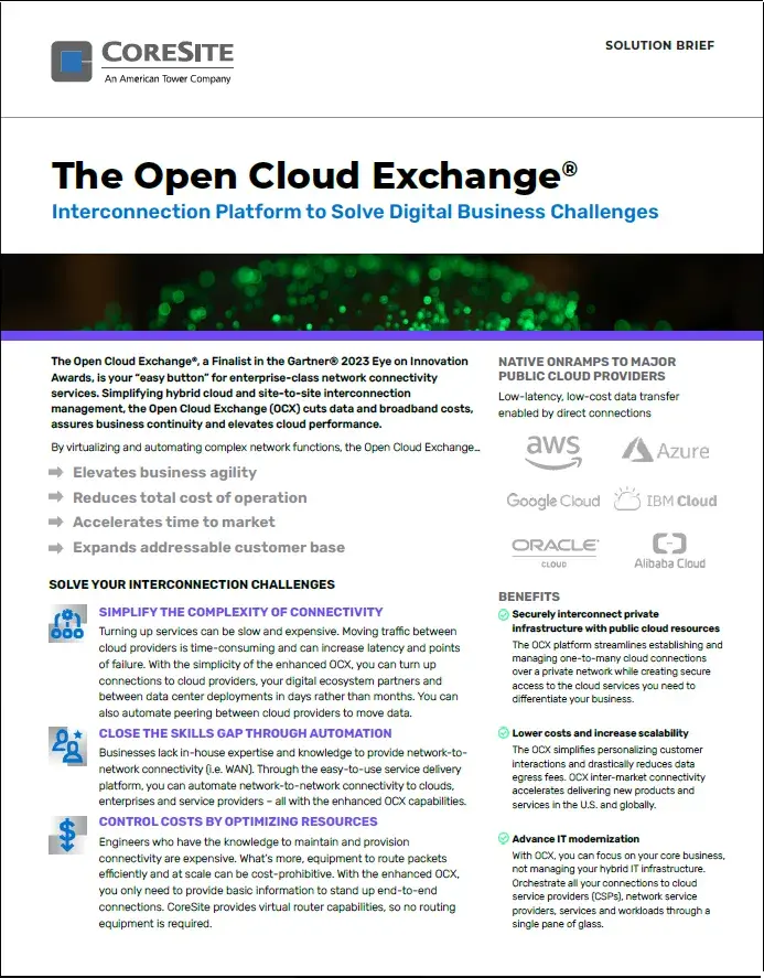 A thumbnail image and link to the Open Cloud Exchange specifications document.